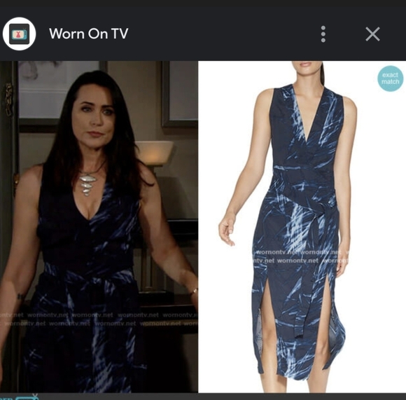ASO TV Halston Heritage Double Slit Dress Navy Blue XS Stretchy Sexy V Neck - Picture 1 of 16